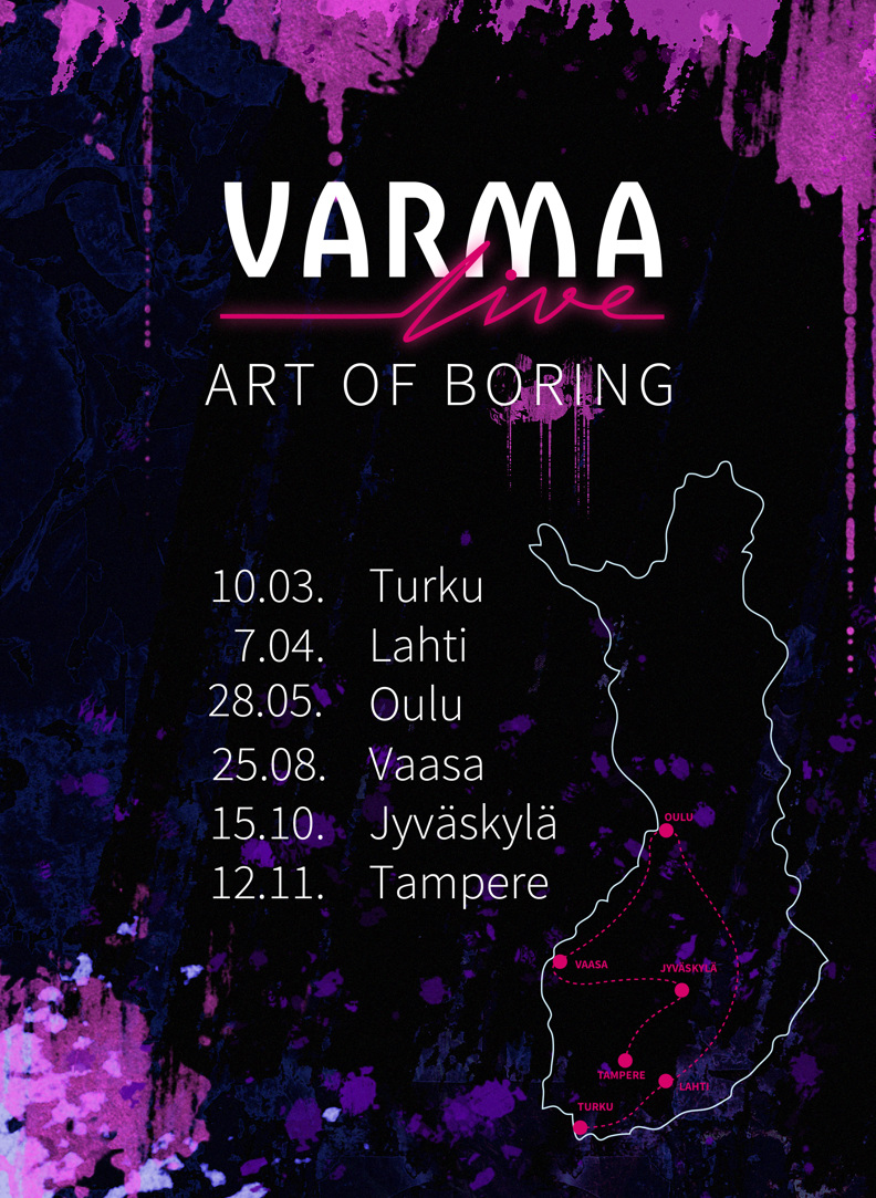Varma Live -kiertueen tapahtumapäivät ja paikkakunnat kartalle sijoitoitettuna. 