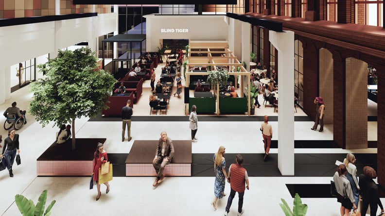 Havainnekuva Siperian liikekeskuksen aukiolta.